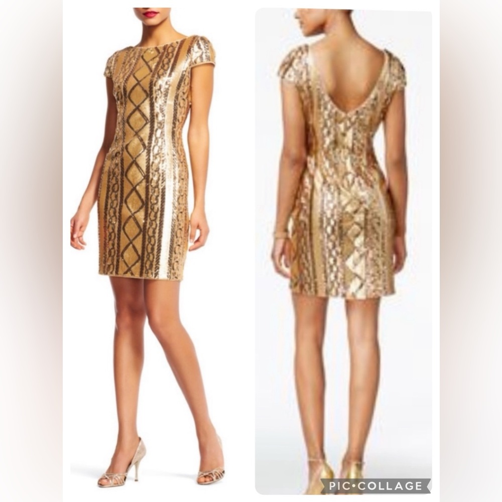 Adrianna papell knee length sequins short sleeve dressy dress